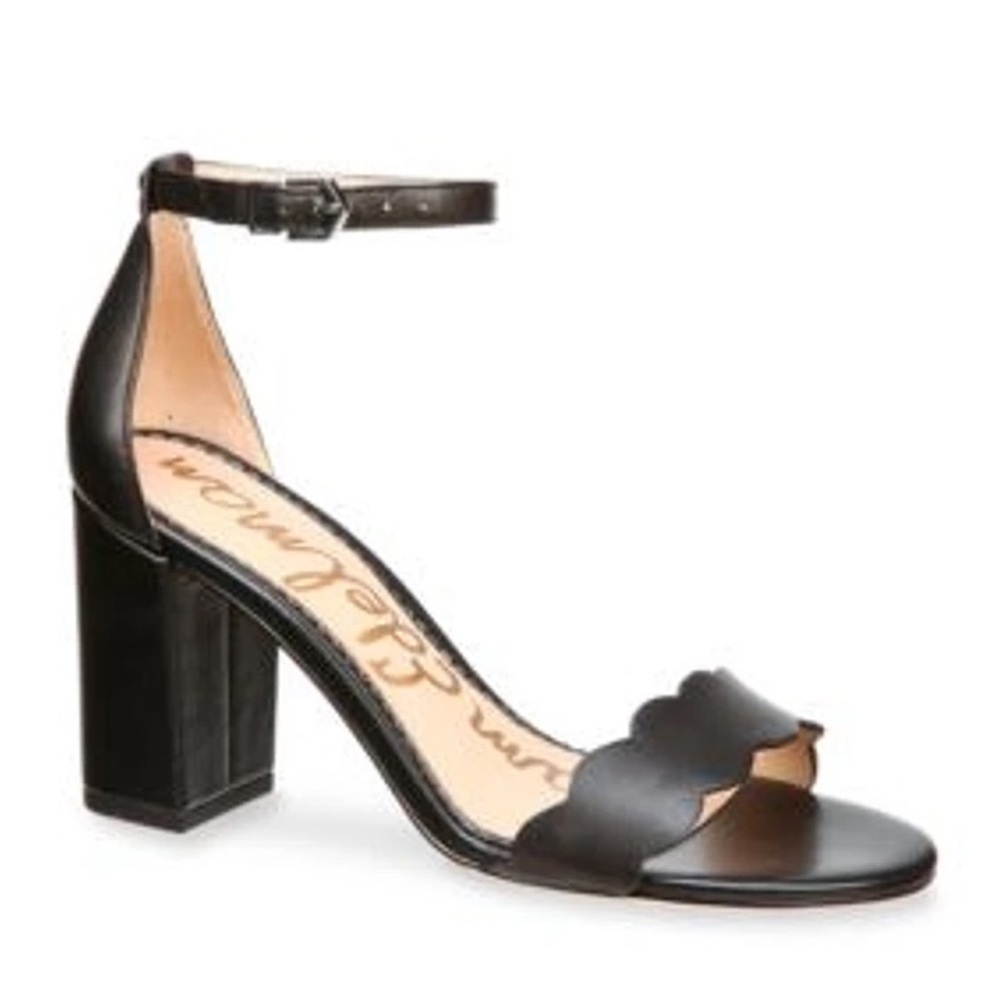 Sam Edelman Odila Scalloped Dress Sandals Black Size 8.5 Leather